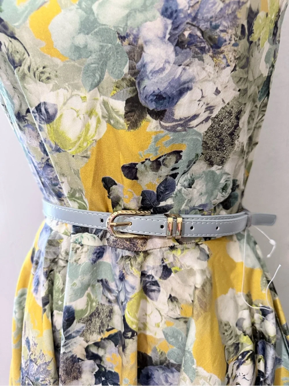 Yellow Floral Fit-and-Flare Mini Dress with Belt